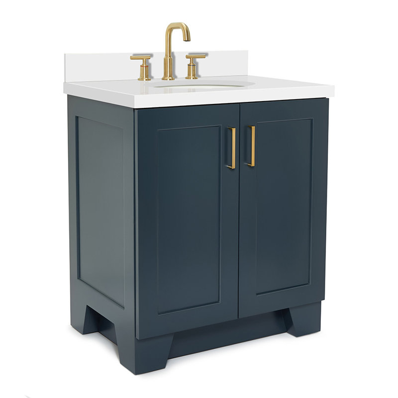31 IN.  Single Bathroom Vanity, Midnight Blue, White Quartz, Oval