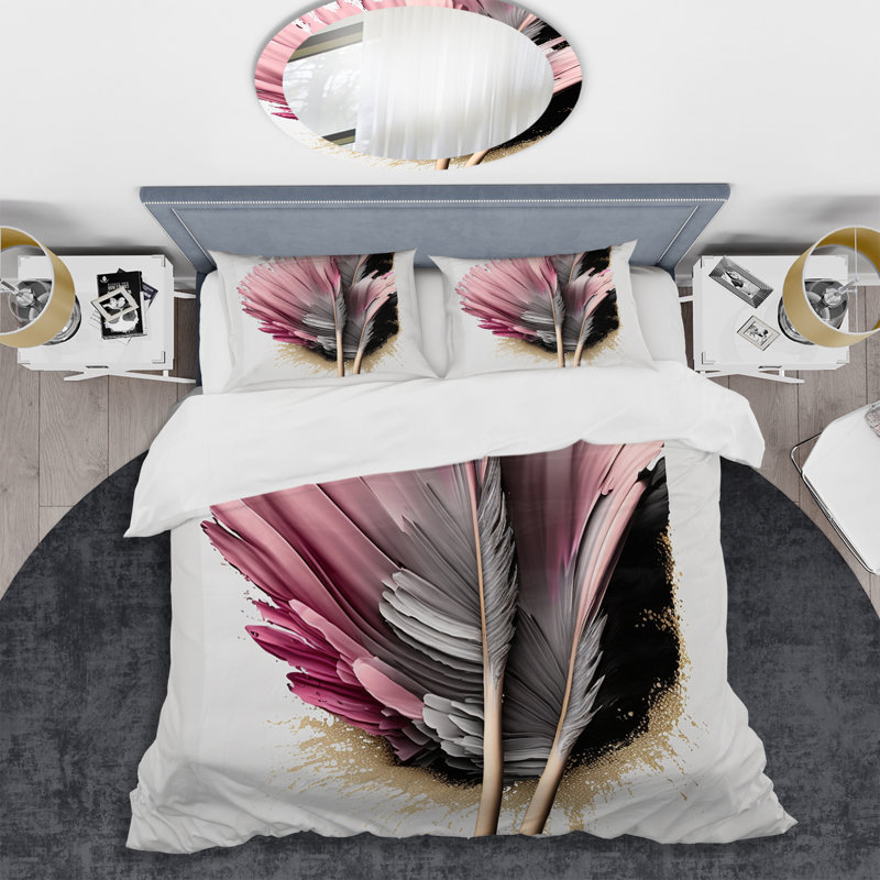 Twin Pink and Gray Microfiber Floral Duvet Cover Set