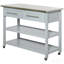 Îlot de cuisine avec plateau en acier inoxydable, îlot de cuisine traditionnel avec rangement, 2 tablettes ouvertes, tiroirs, gris clair