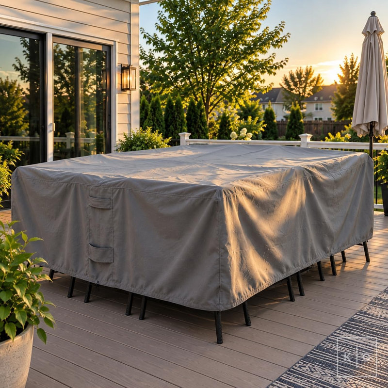 Goodman Water Resistant Patio Dining Set Cover – Heavy Duty, Durable Outdoor Furniture Cover with Click-Close Straps, Adjustable Elastic Hem, and Air Vents
