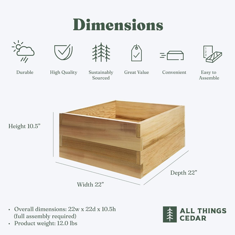 Raised Garden Box, 10.5" H x 22" W x 22" D