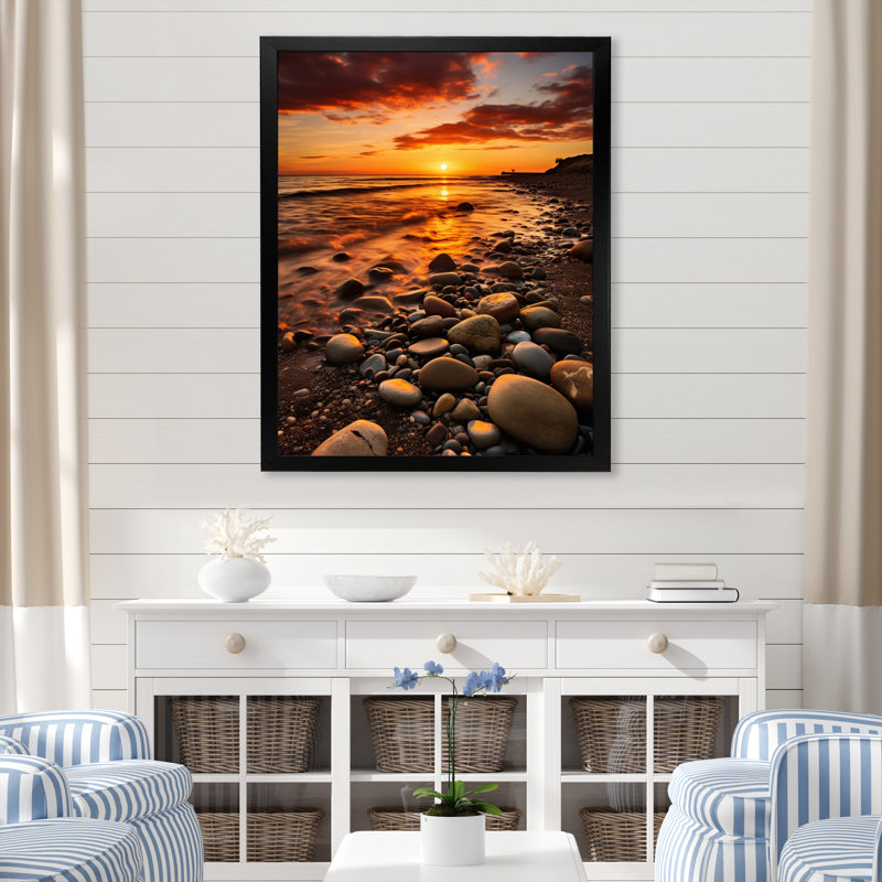 Hurless Beach Sunset Golden Hour Glow, H 32 po x l 24 po x P 1 po, Cadre photo noir
