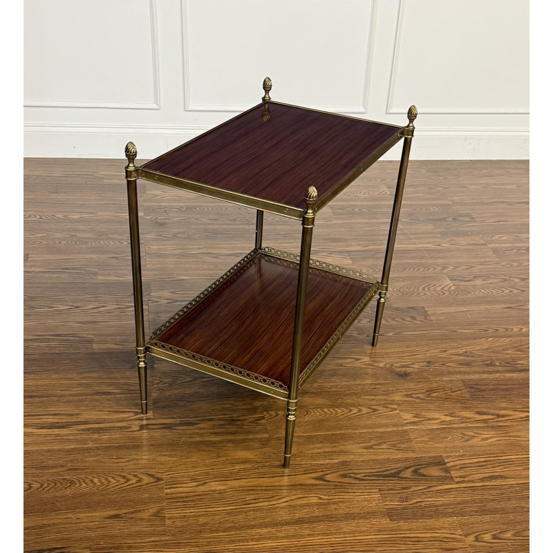 Two-Tiered Brass And Wood End Table
