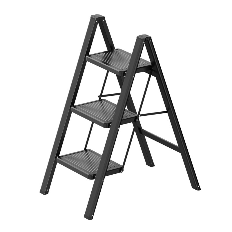 Escabeau pliant en acier à 3 marches et léger, escabeau de sécurité de 330 lb, Noir, noir, noir, noir