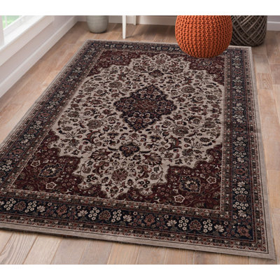 Emanuel Traditional Machine Woven Flatweave Cream and Rust Area Rug with Non Skid Backing