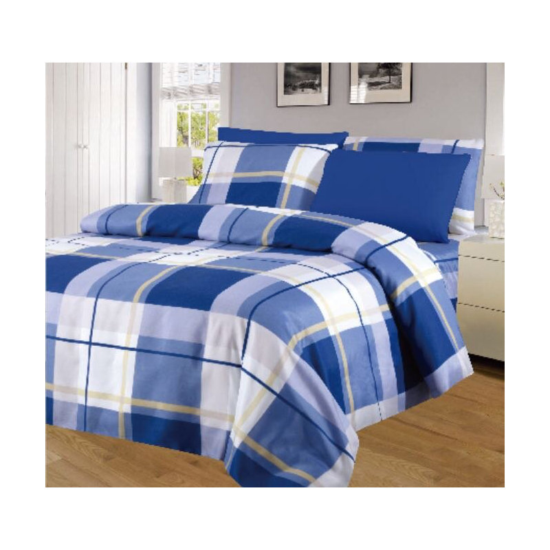 Microfiber Plaid Fitted Sheet, Full/Double Fitted Sheet with 4 Pillowcases