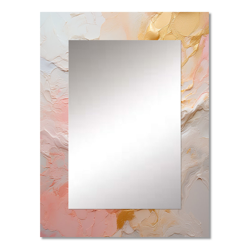 Gold And Pink Paint Fusion I - Abstract Painting Large Mirror, Modern Decorative Wall Mirror, Printed Metal Art, 32" x 24"