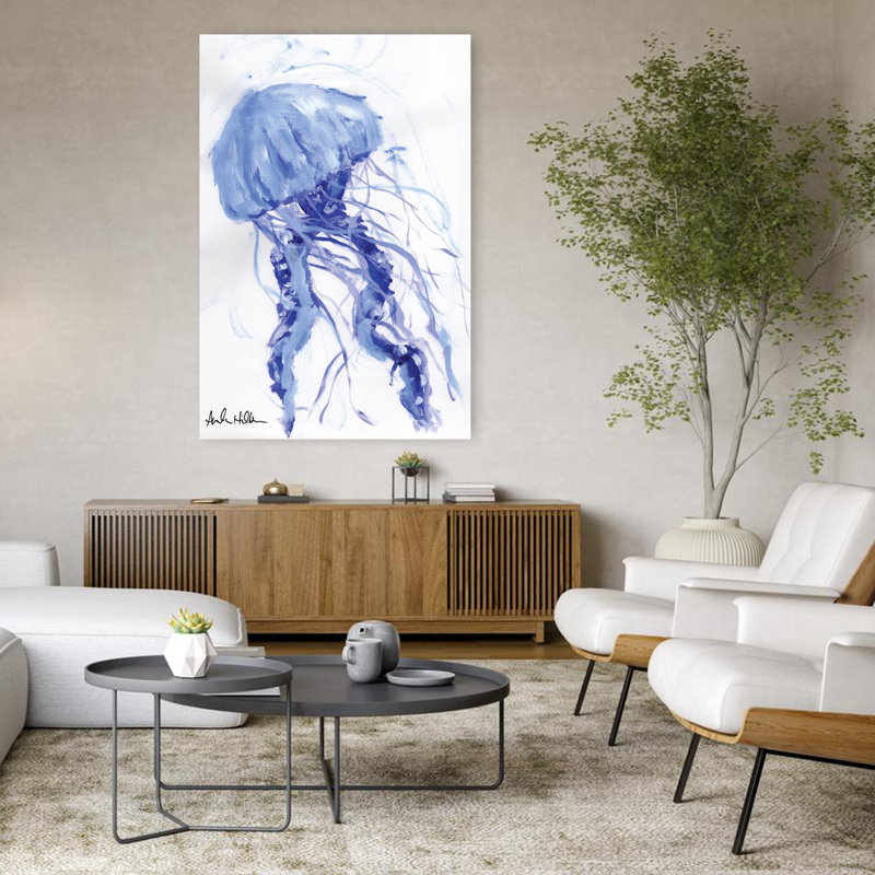 Art côtier méduse bleue, H 48 po x l 32 po
