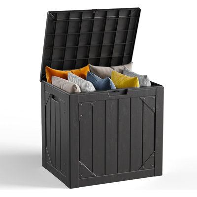 30 Gallon Outdoor Storage Box, Waterproof Resin Deck Box Organizer, Lockable Outside Container (Black)