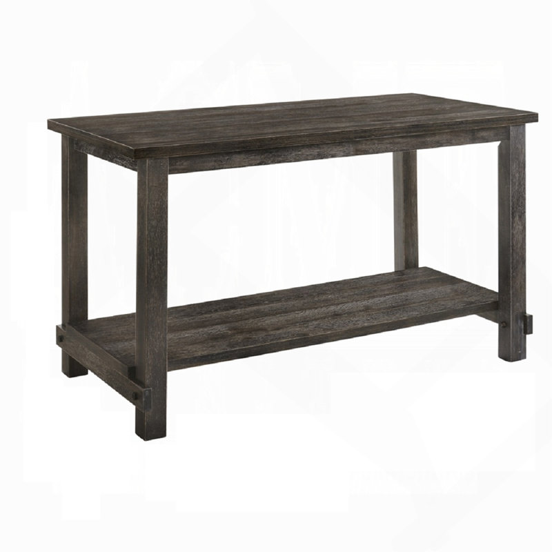 Table de salle à manger à hauteur de comptoir contemporaine avec tablette de rangement, Brun, Bois massif / bois manufacturé