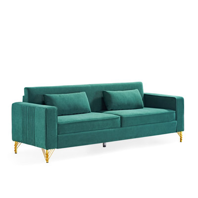 85.8-Inch Velvet 4-Seater Sofa in Green, Modern Wide Living Room Couch with Timeless Elegance