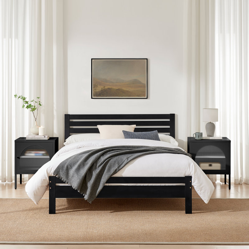 Aichele Solid Wood Bed, Dark Grey, Double (4'6)