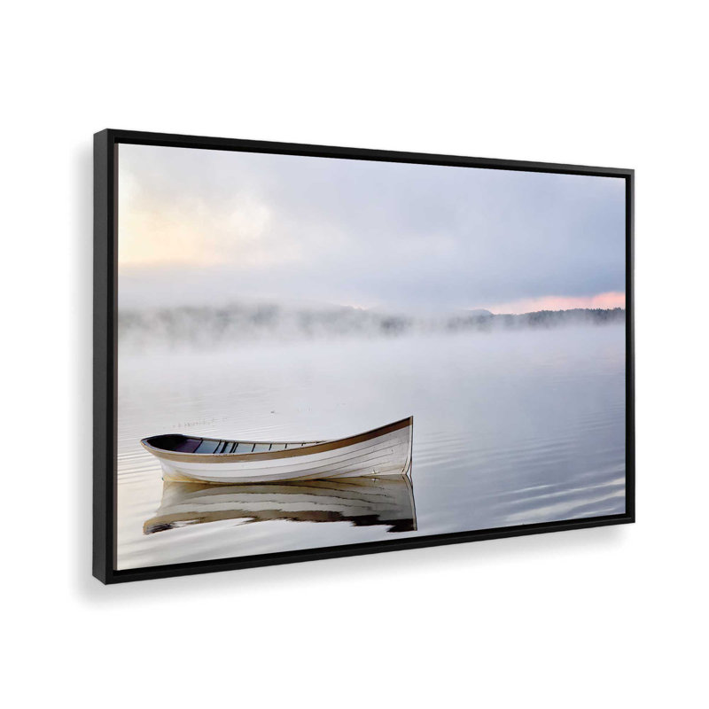 Bateau sur les eaux calmes, H 12,75 po x l 18,75 po x P 1,75 po, Cadre flottant noir satiné