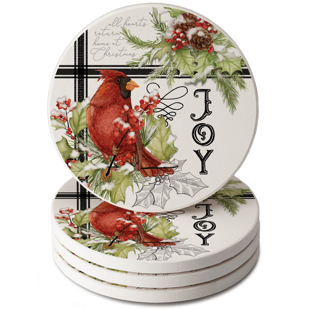 Cardinal Plaid 4-Pack Round Absorbent Stone Coasters CounterArt