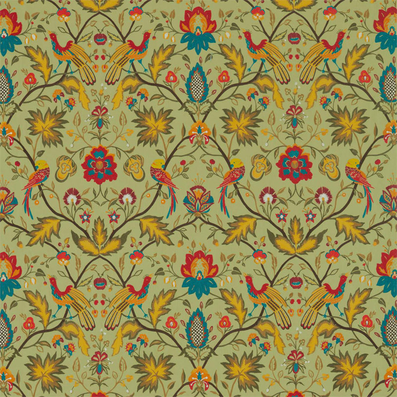 Oiseaux de Paradis Embroidery Fabric, Olivine