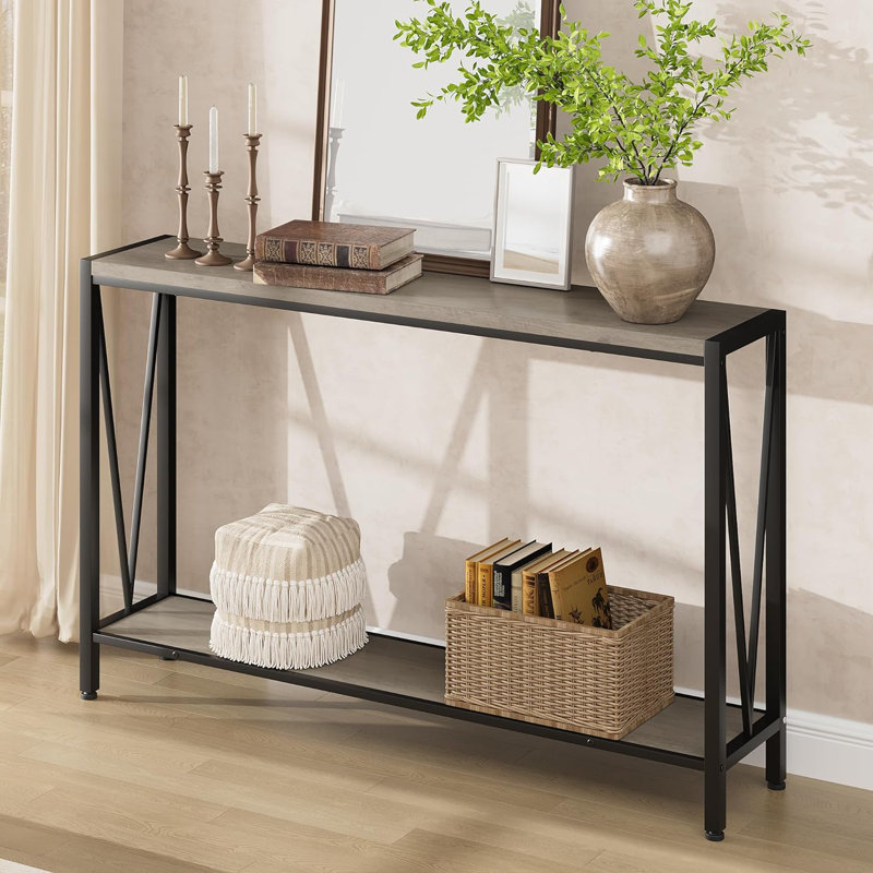 Console Table, Entryway Table With Storage, Industrial Sofa Table With V Design, 2-Tier Narrow Console Table, Gray