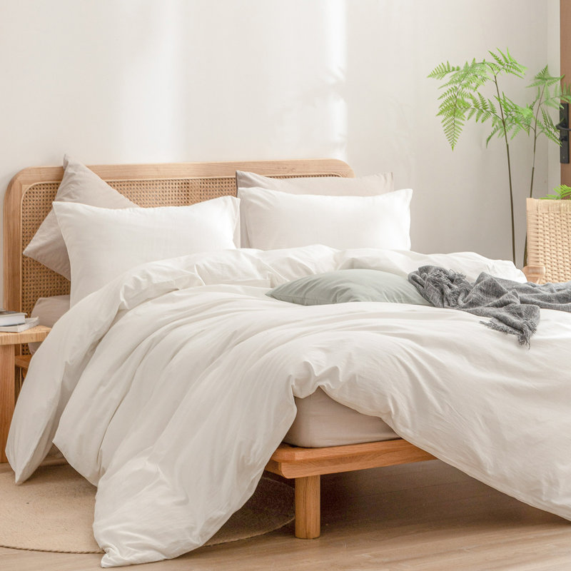 BESTOUCH Duvet Cover Set 100% Washed Cotton Linen Feel Lightweight, Off White, Twin Duvet Cover + 1 Standard Pillowcase