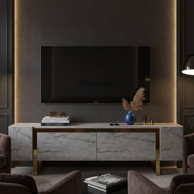 Metal Sled Base Legs Unique TV Stand For Tvs Up To 78'' With Reflective Stripe