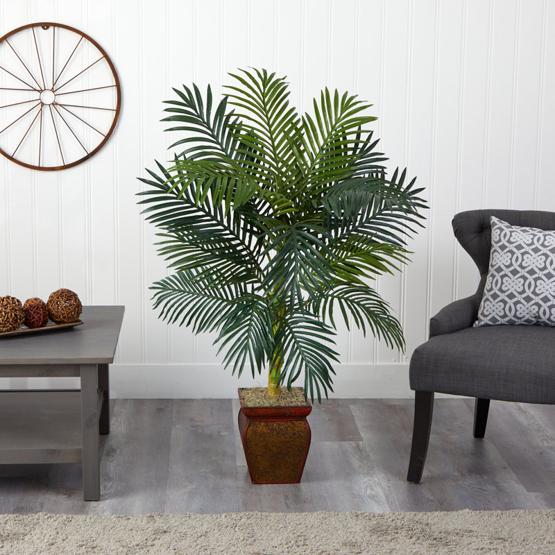 53'' Faux Palm Tree in Wood Decorative Vase