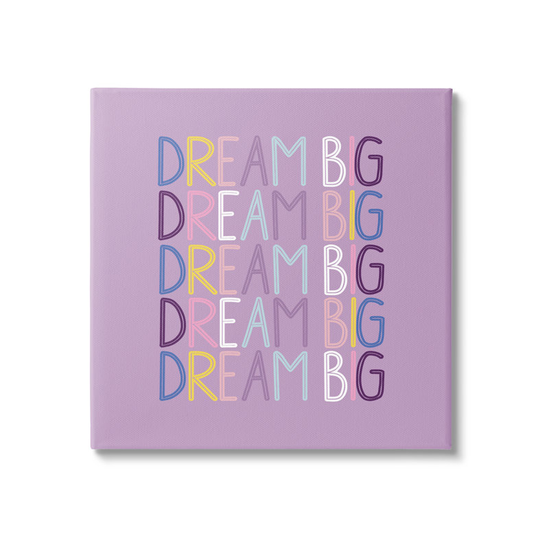 «Dream Big Purple», phrase sur toile par Daniela Santiago, art textuel, H 24 po x l 24 po x P 1,5 po