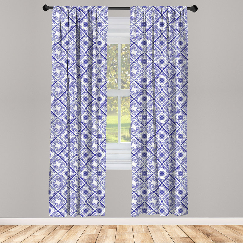 Rideaux à 4 panneaux East Urban Home Flower, 56 po x 95 po, blanc et bleu