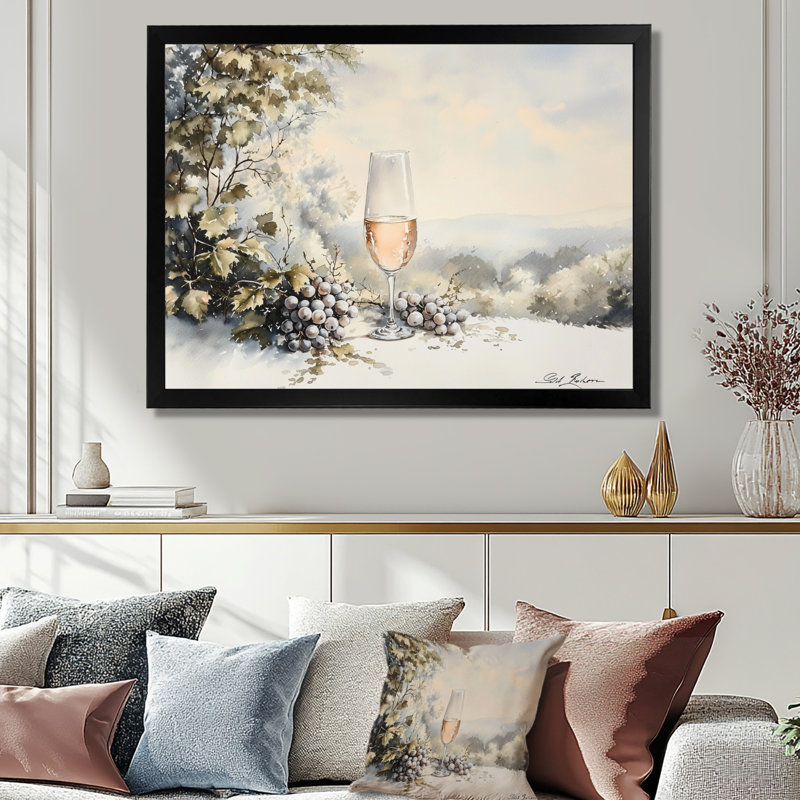 «Grape Wine Chardonnay Glass II», reproduction d'art vin et champagne, H 12 po x l 20 po, Noir
