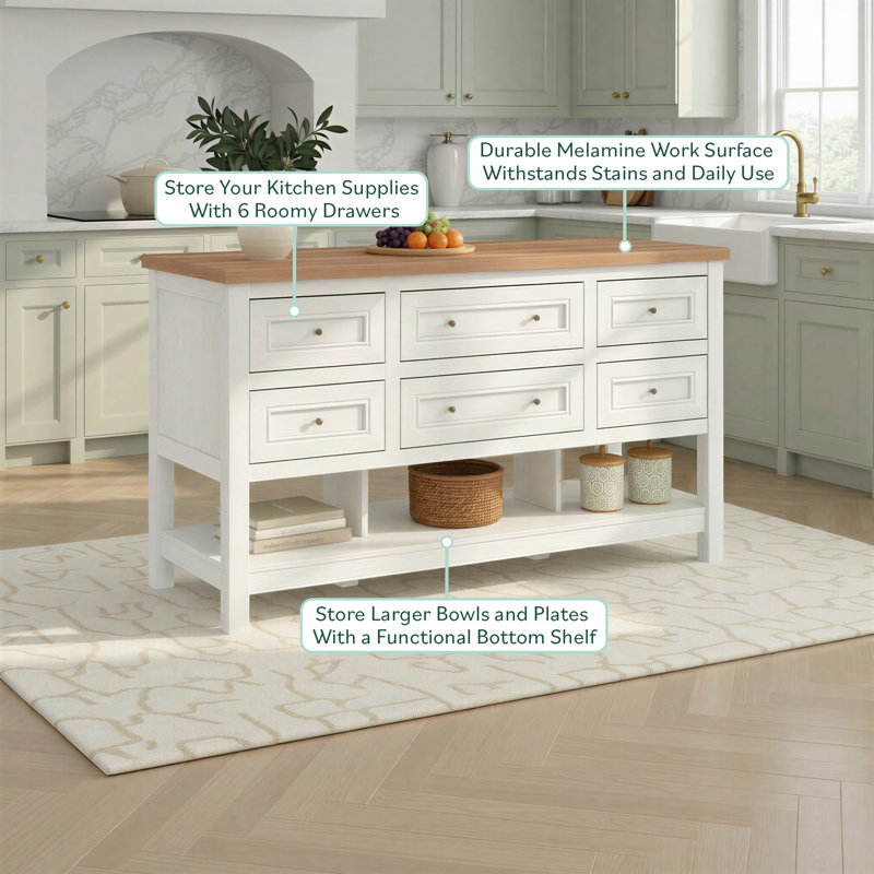 Free-standing Kitchen Island With 6 Drawers