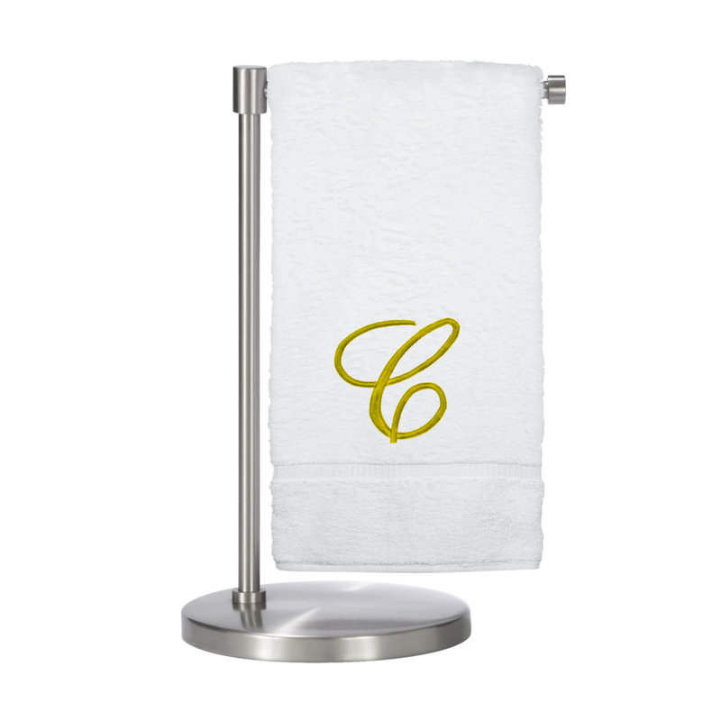 Serviettes de bain monogrammées - ensemble de 1 - lettre en script, C, Blanc / Doré