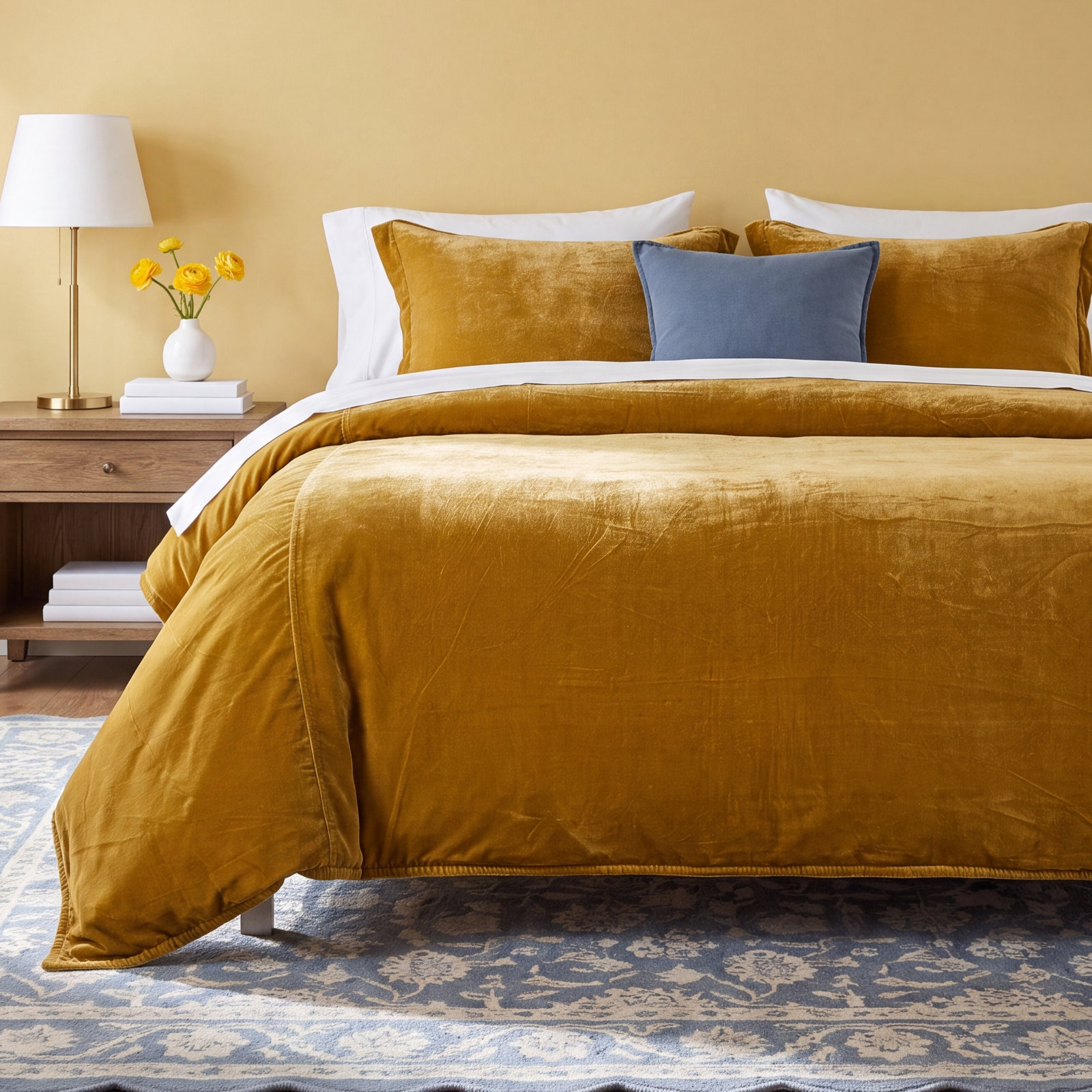 Stella Velvet Duvet Cover Set, King Duvet Cover + 2 King Shams, Saffron
