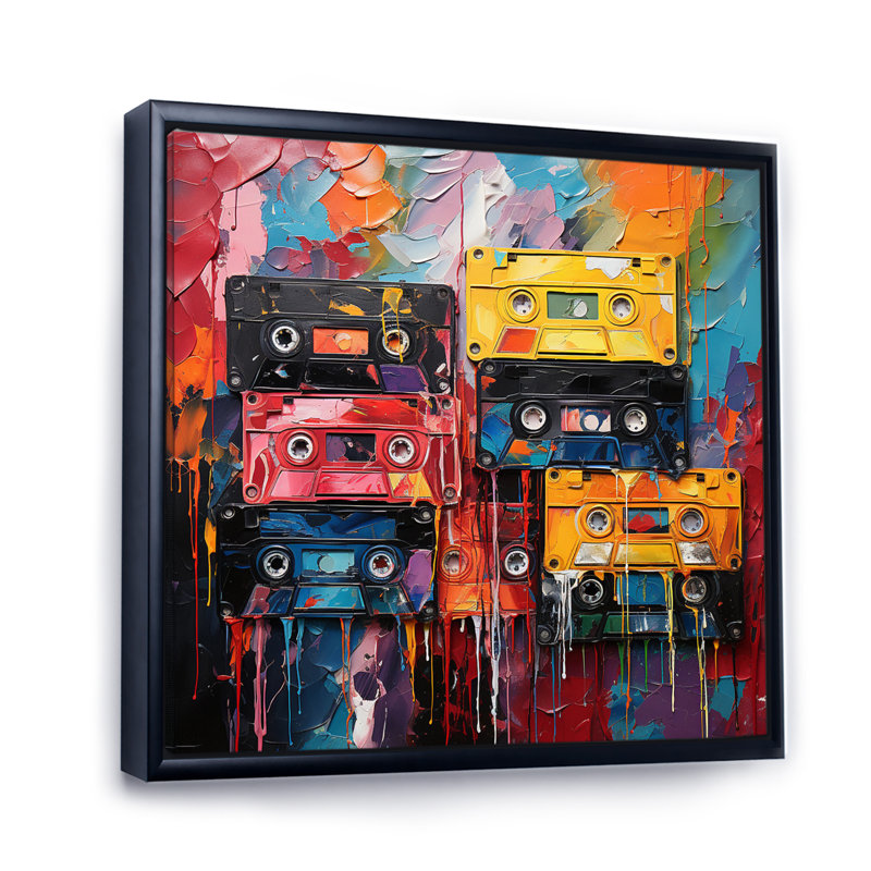 Cassette Tapes Tangled Tunes IV - Music Wall Art Prints, H 24 po x l 24 po x P 1 po, Cadre flottant noir