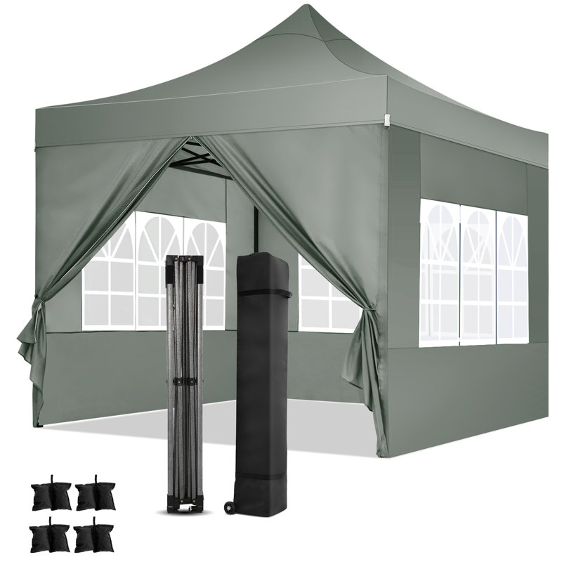 3x3m Heavy Duty Pop Up Canopy Tent with 4 Sidewalls, Grey