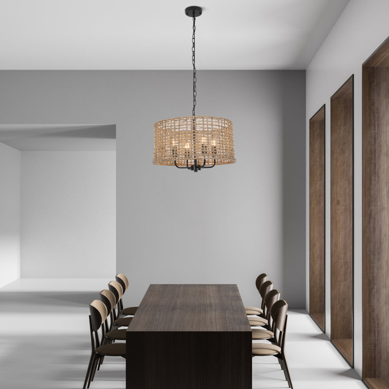19.68" Hand Woven Bohemian Rattan Pendant Chandelier