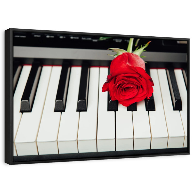 Rose On Piano Keys Canvas Print, 13" H x 19" W