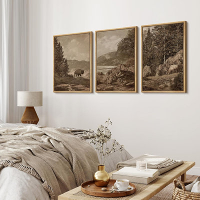 «Vie sauvage et paysage, illustrations modernes, art boho décor chic et salon», 3 pièces