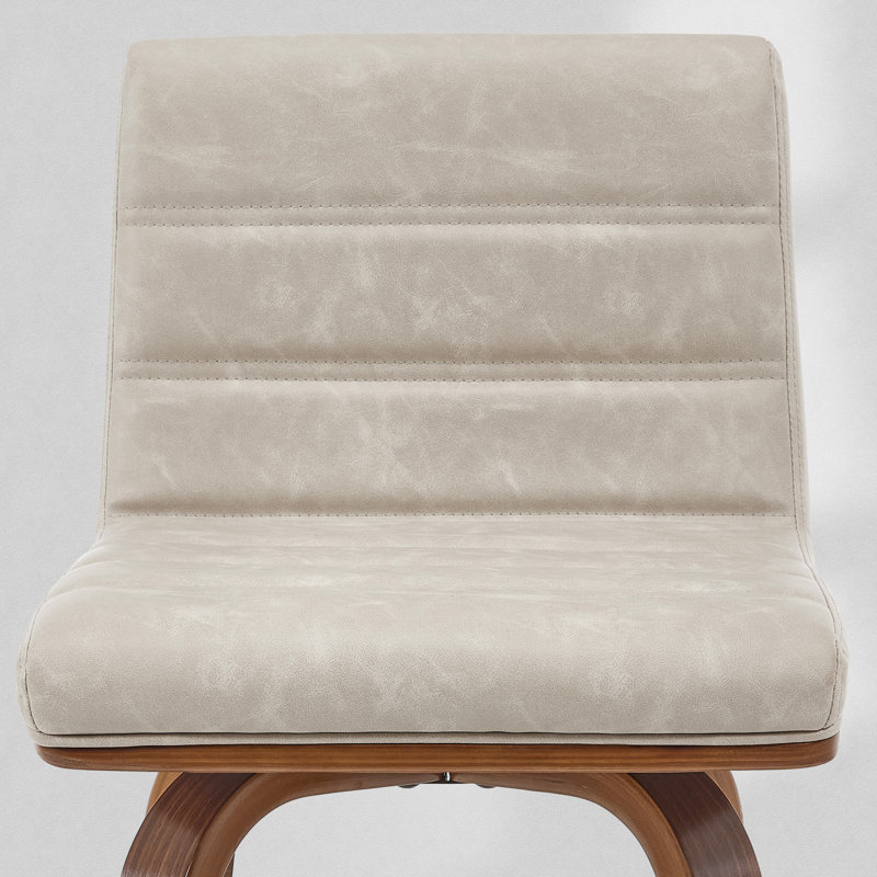 White Faux Leather Swivel Counter Stools with Walnut Legs, Set of 3