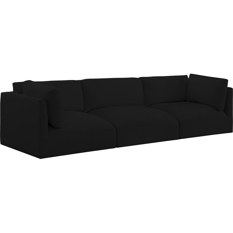 Canapé modulaire à bras carré Huthayfa, Tissu de polyester noir