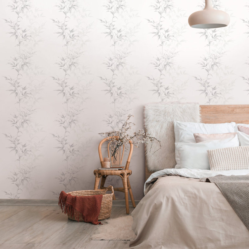 Ninti Industrial Effects Floral Leaf Stem Wallpaper Roll 10.05m x 53cm, Grey