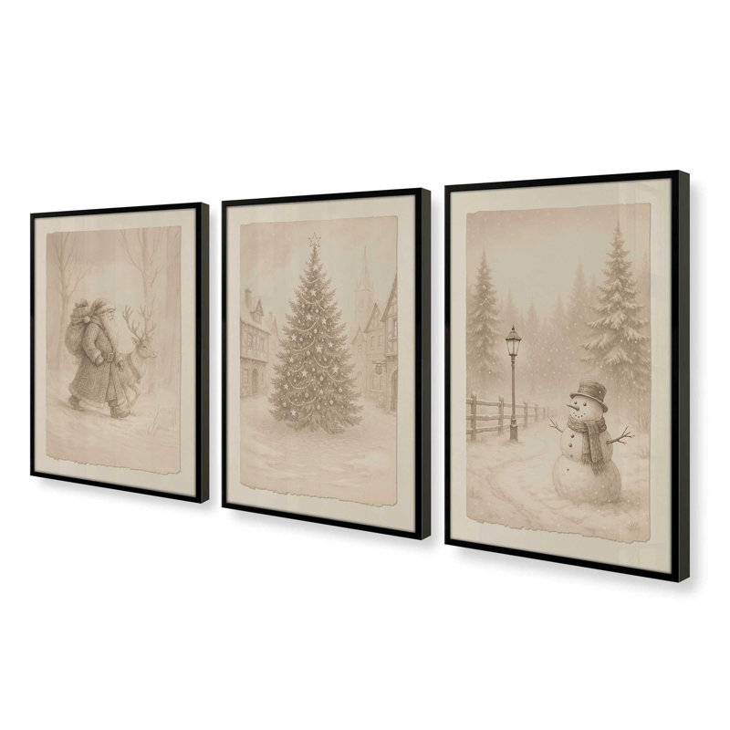 Voyage de Noël, ensemble de 3 reproductions d'art, H 15,5 po x l 37,5 po, Satin Black