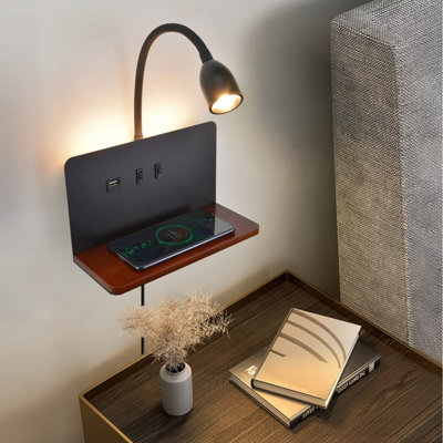 Bedside Wall Sconces With Wireless Charging Station & USB Charging, 3 Adjustable Color Temperatures LED Reading Lamp, Plug-In Or Hardwired