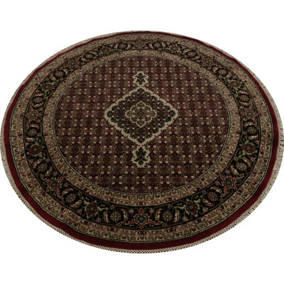 Traditional Red and Black Round Rug 5x5 ft