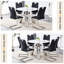 Table et chaises Modern Modern de 42 pouces - Table en pierre frittée, chaises noires avec pieds en métal argenté pour une maison chic-203770074