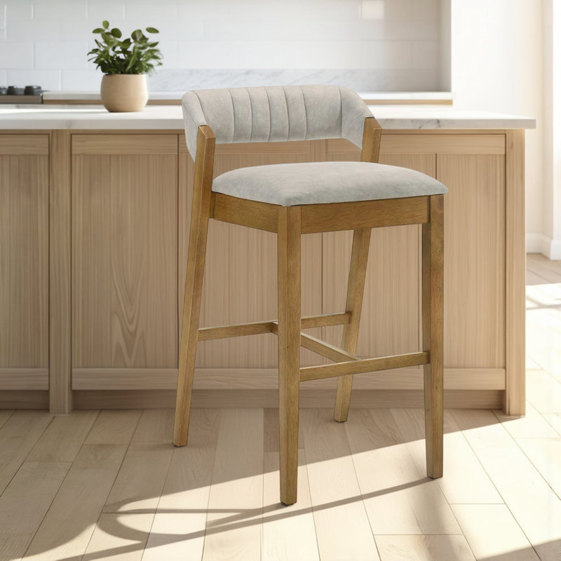 Frison Counter Height Or Bar Height Rubberwood Barstool With Fabric Seat, Gray, 1, Counter Stool (26.5" Seat Height)
