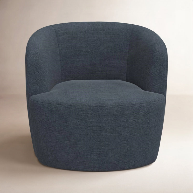 Fauteuil demi-tonneau pivotant Mina, Lin bleu marine classique