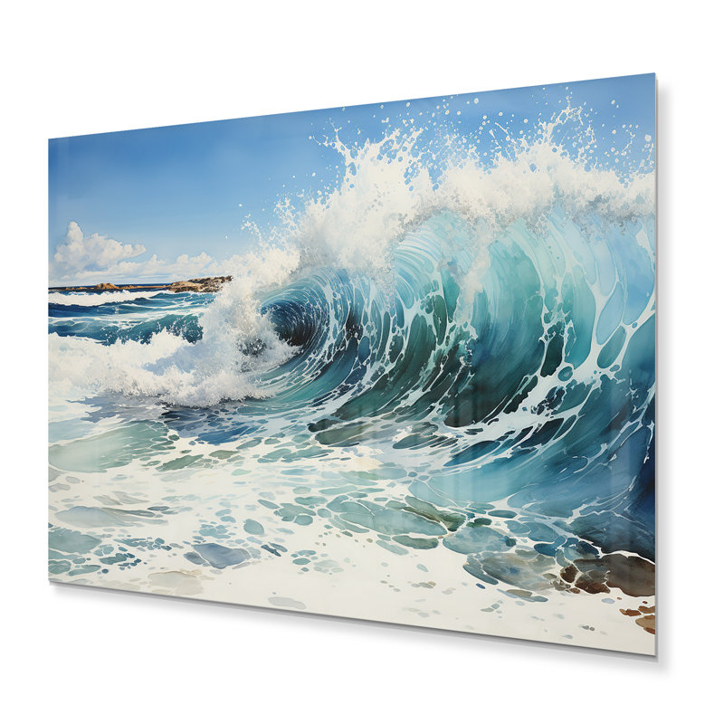 «Beach Surfs Up Pointillism I», reproduction sur métal, H 24 po x l 32 po x P 1 po