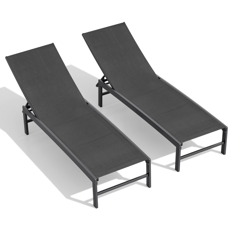 Patio Metal Reclining Chaise Lounge Set, Black