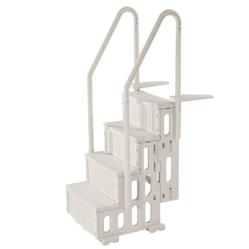 4-Step Pool Ladder of Double Handrails Supports 400 lb for 48-54 In Pools, Milk White