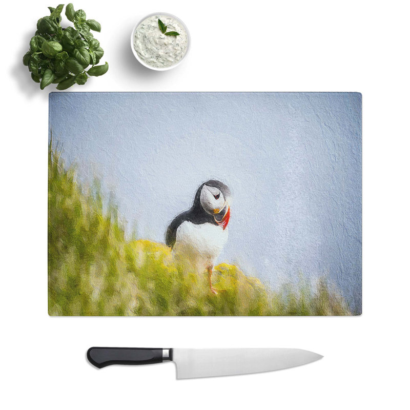 Glass Lone Atlantic Puffin Chopping Board, 39 cm W x 28.5 cm L