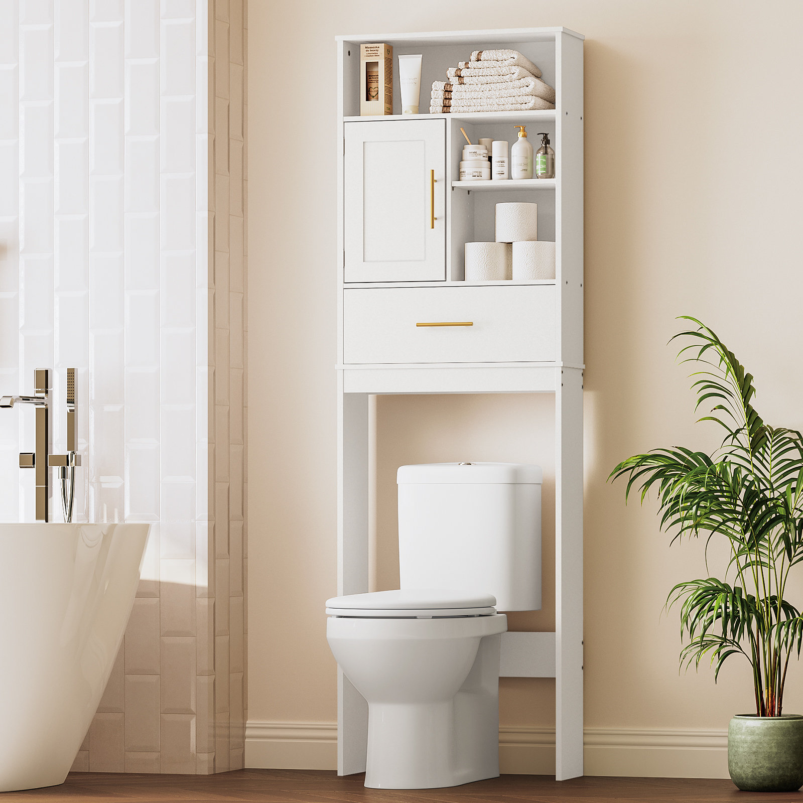 Elegant Over-the-Toilet Storage Cabinet with Adjustable Shelves
