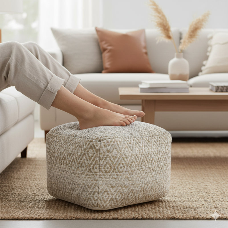 Flintridge Upholstered Pouf, Brown