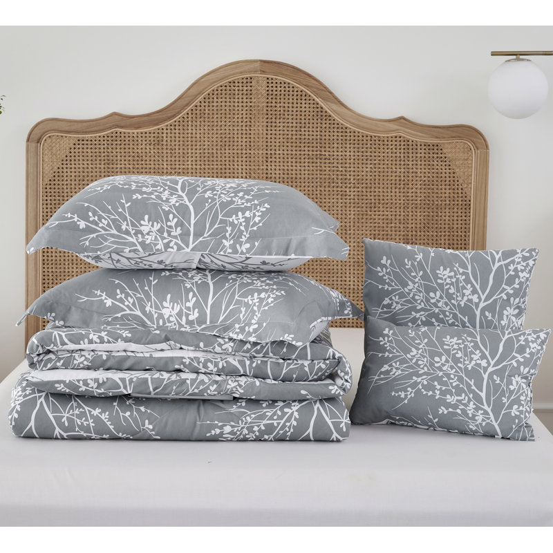 Foliage Reversible Comforter Set, Gray/White, King Comforter Set + 5 Additional Pieces
